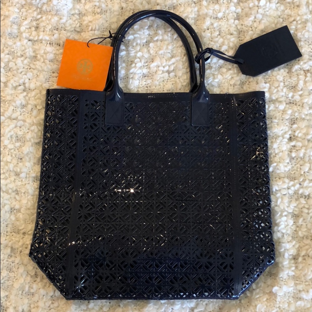 NWT Navy Tory Burch Laser Cut Beach/Tote Bag
